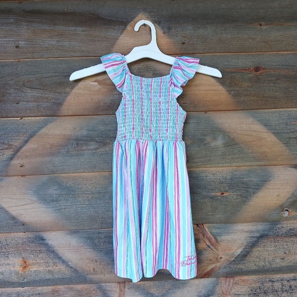 Tommy Bahama Smocked Pink Blue Multicolored Stripe Dress Youth Girls Size 5 - Picture 1 of 6
